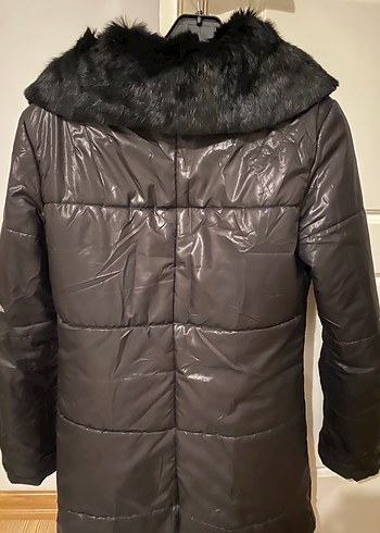 Parlak Deri Siyah Kürklü Kadın Kışlık Ceket - Görsel 6