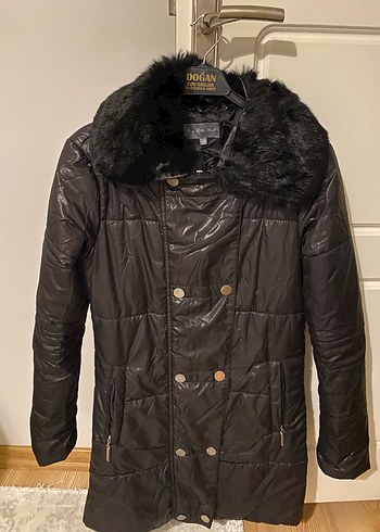 Parlak Deri Siyah Kürklü Kadın Kışlık Ceket - Görsel 2