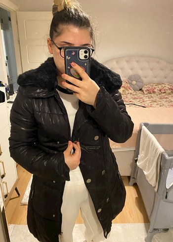 Parlak Deri Siyah Kürklü Kadın Kışlık Ceket - Görsel 7