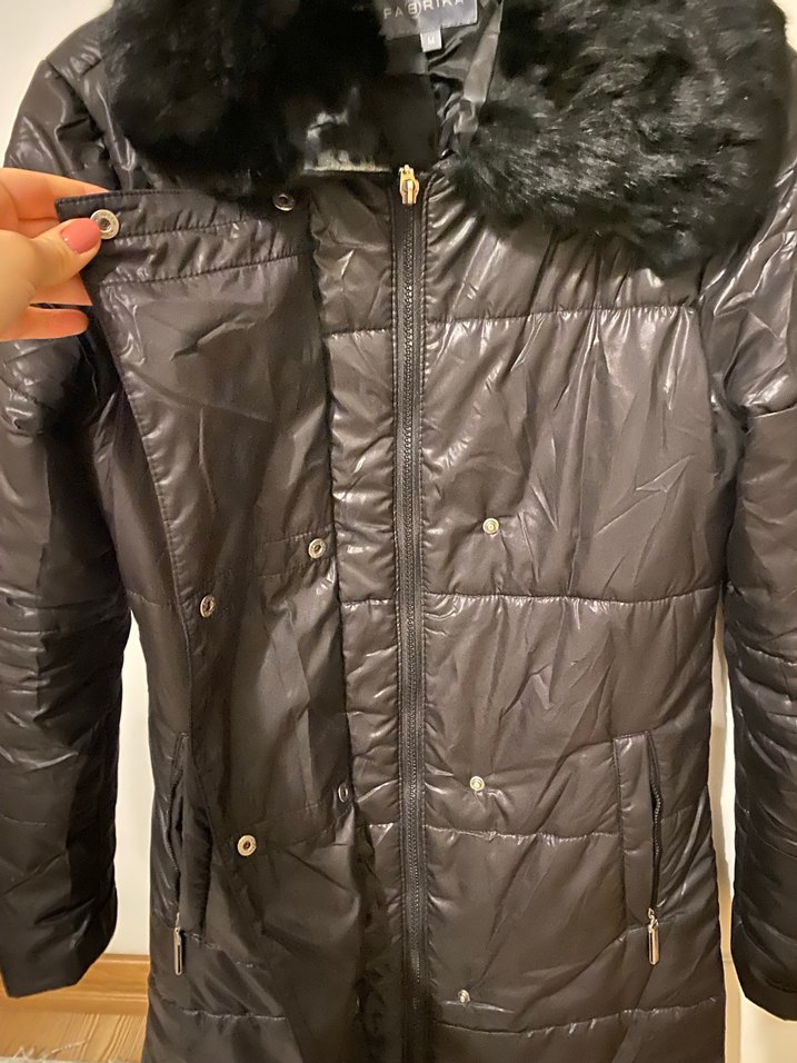 Parlak Deri Siyah Kürklü Kadın Kışlık Ceket - Görsel 5