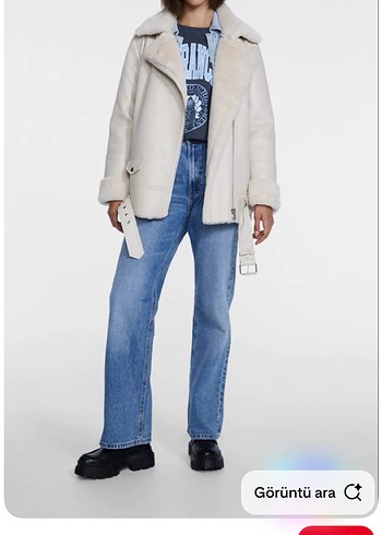 Stradivarius popüler Suni Kürklü Bej Biker Ceket - Görsel 2