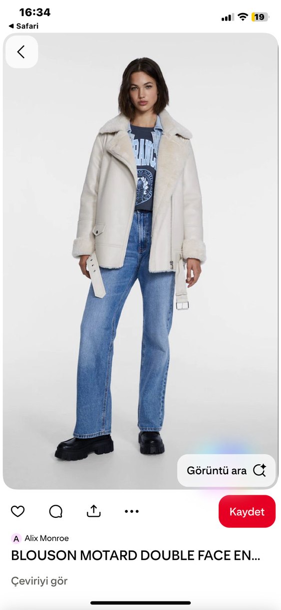 Stradivarius popüler Suni Kürklü Bej Biker Ceket - Görsel 2