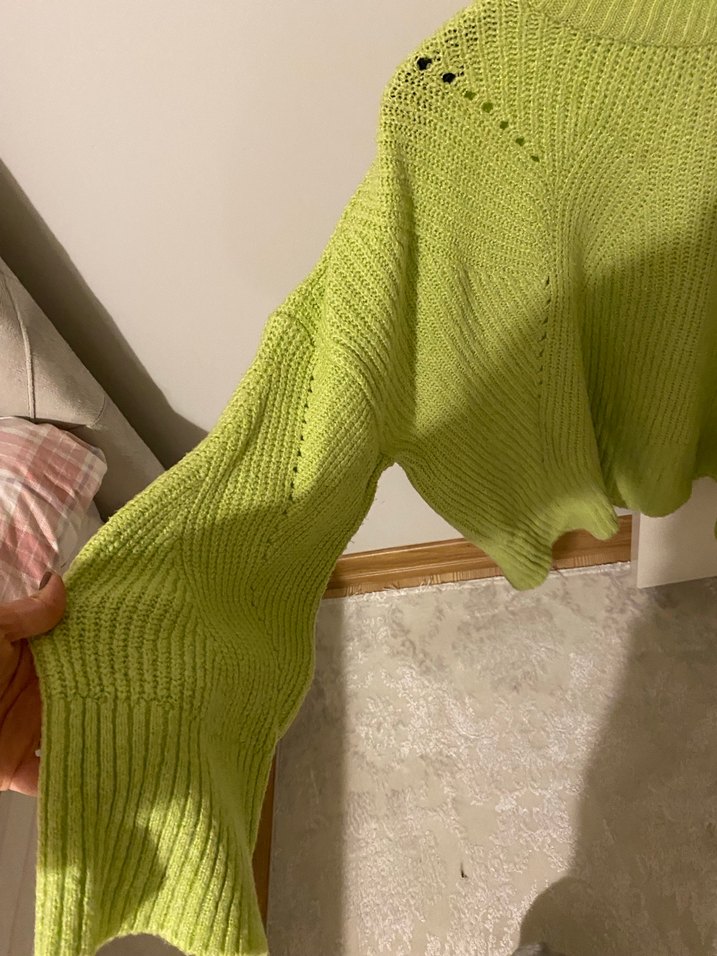 Parlak Yeşil Yüksek Yakalı Triko Kazak - Görsel 2