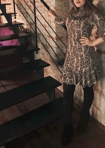 Yılan Desenli fakir Kollu Bohem Elbise - Görsel 6