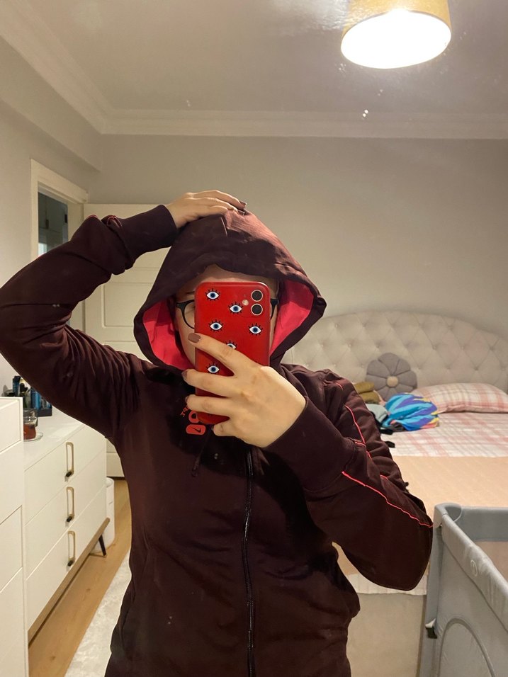 Bordo Fermuarlı Yüksek Yakalı Kadın Ceket - Görsel 3