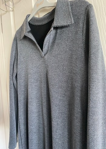 Gri Uzun Kollu Triko Elbise - Görsel 3