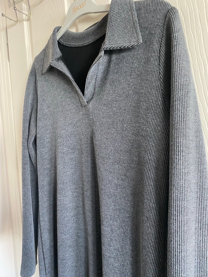 Gri Uzun Kollu Triko Elbise - Görsel 3