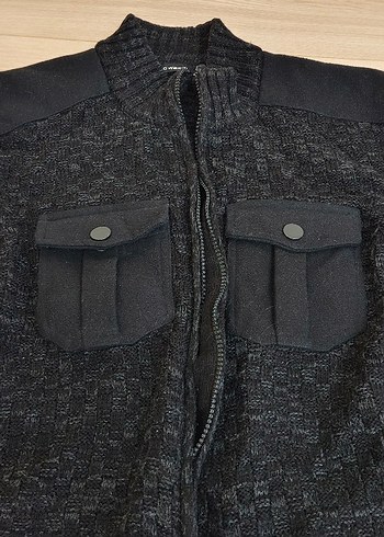 Koyu Gri Erkek fermuarlı Hırka, Normal Boy, Rahat Kesim - Görsel 3