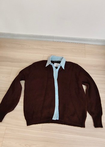 Kahverengi Notch Yaka Triko Hırka - Görsel 2