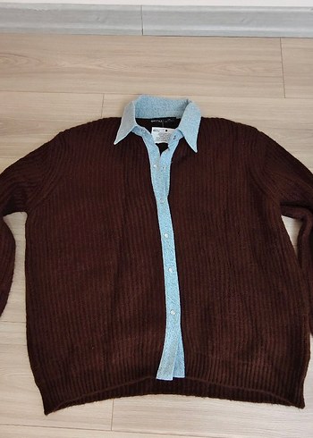 Kahverengi Notch Yaka Triko Hırka - Görsel 4