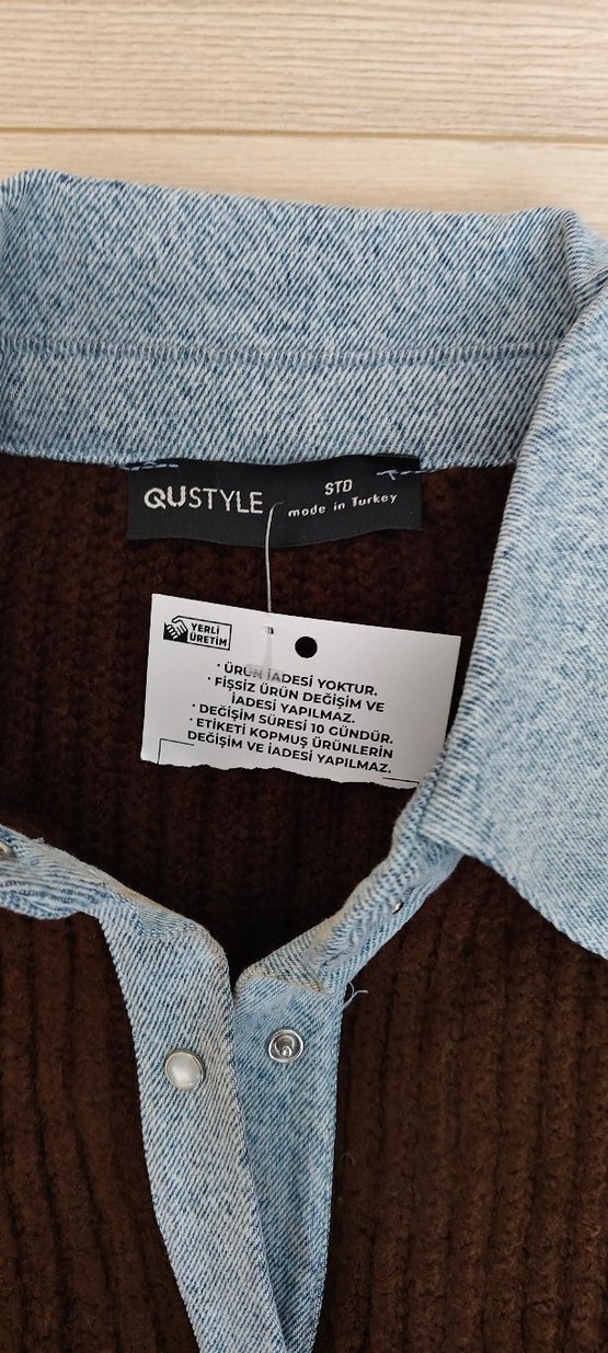 Kahverengi Notch Yaka Triko Hırka - Görsel 3