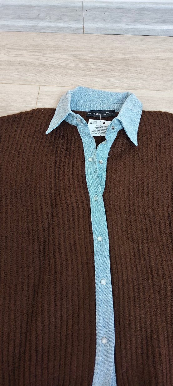 Kahverengi Notch Yaka Triko Hırka - Görsel 5