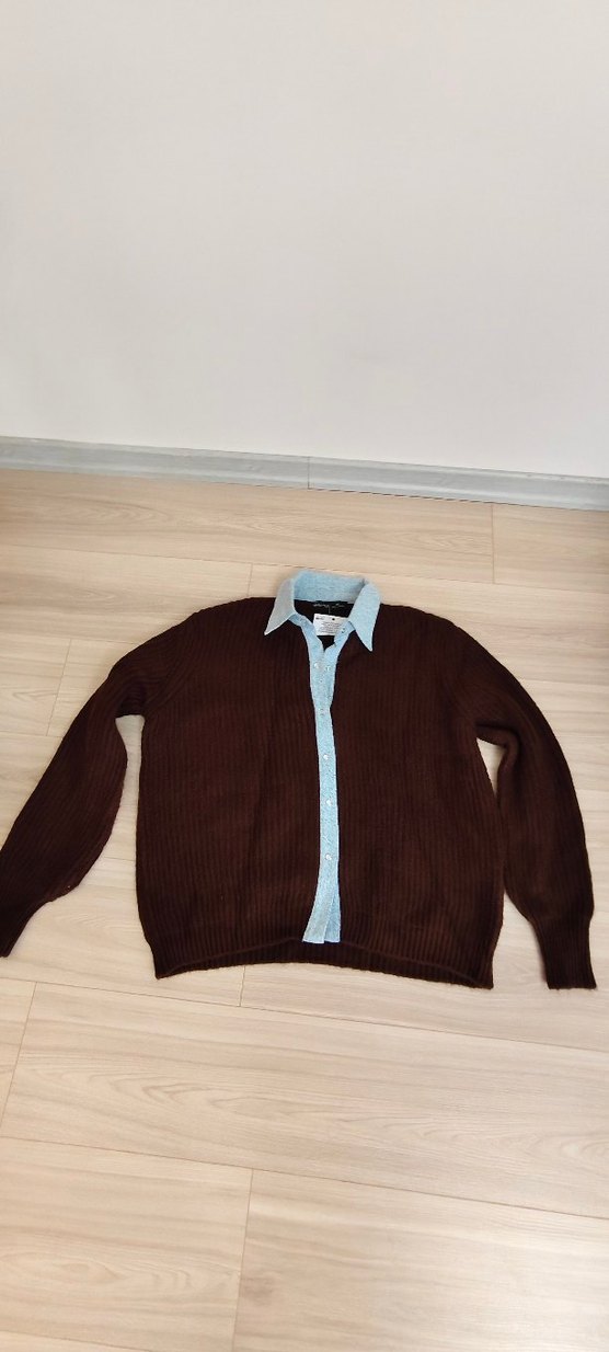 Kahverengi Notch Yaka Triko Hırka - Görsel 2