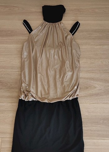 Parlak Altın ve Siyah Renk Mini Elbise - Görsel 2