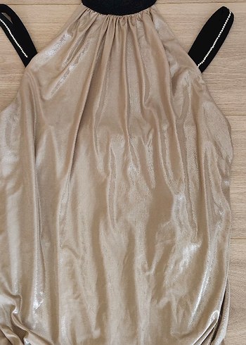 Parlak Altın ve Siyah Renk Mini Elbise - Görsel 3