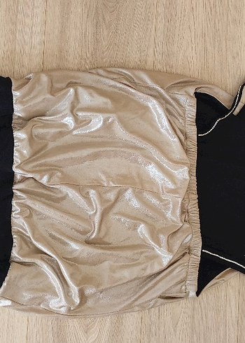 Parlak Altın ve Siyah Renk Mini Elbise - Görsel 5