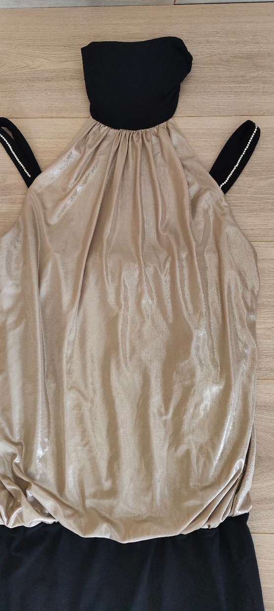 Parlak Altın ve Siyah Renk Mini Elbise - Görsel 3