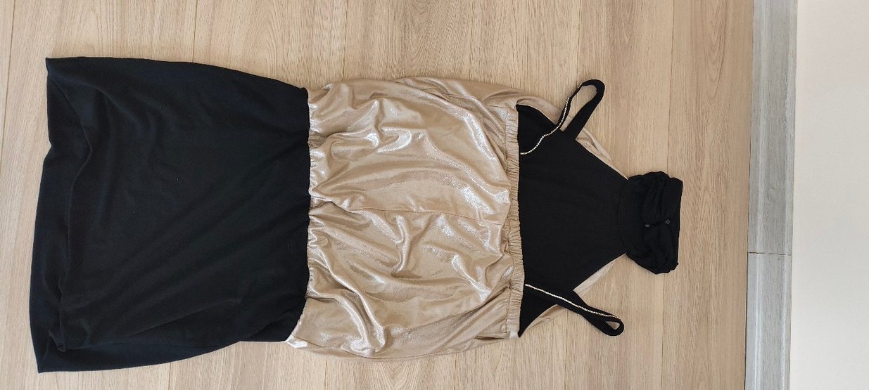 Parlak Altın ve Siyah Renk Mini Elbise - Görsel 5