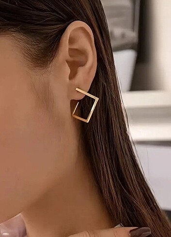 Geometrik şekil Gold şık küpe 