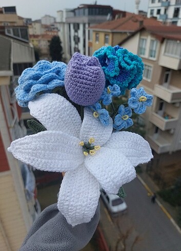 m Beden beyaz Renk Örgü Çiçek
