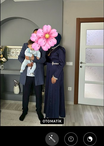 Lacivert Uzun Kollu Yüksek Yakalı Uzun Abiye