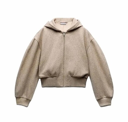 ZARA KAŞE BOMBER HIRKA CEKET KAPÜŞONLU fermuarlı