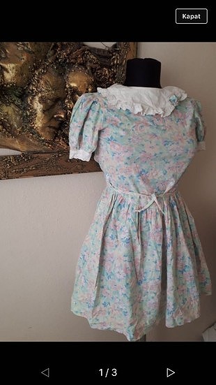 Vintage Pastel Floral Desenli Diz Üstü Elbise