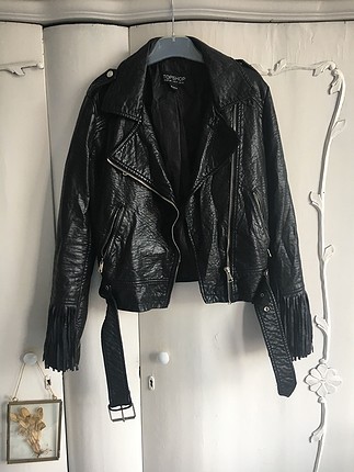 36 Beden Topshop Fringe Cowgirl Style Kemerli Deri Ceket