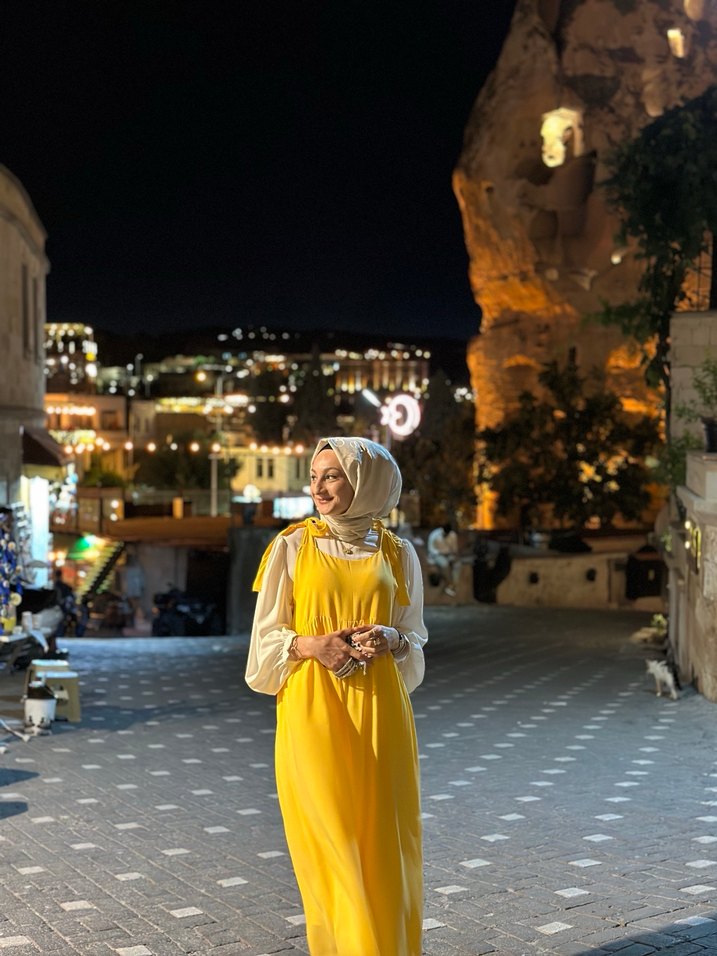 Sarı Bohem Uzun Şifon Elbise - Görsel 5