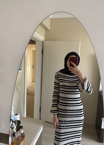 Uzun Kollu Zebra Desenli Triko Elbise - Görsel 3