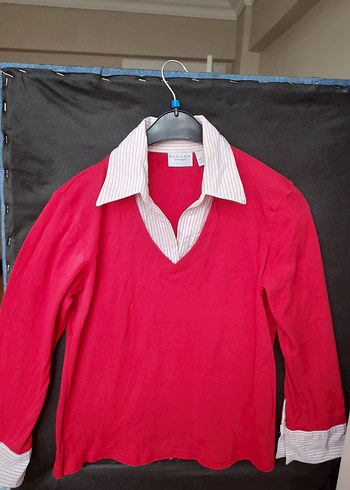 Parlak Kırmızı V Yaka Hamile Gömlek - Görsel 4