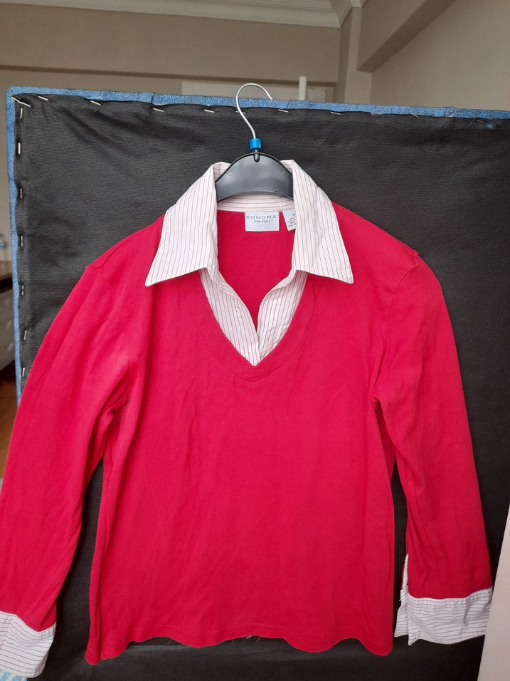 Parlak Kırmızı V Yaka Hamile Gömlek - Görsel 4