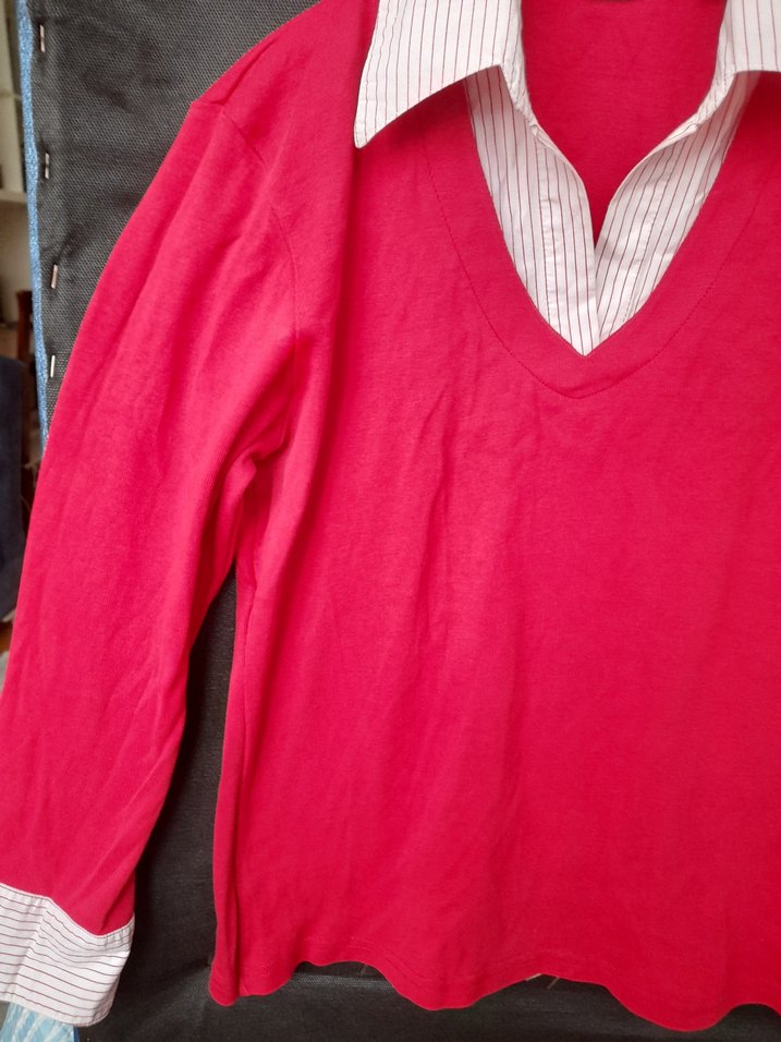 Parlak Kırmızı V Yaka Hamile Gömlek - Görsel 2