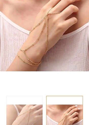 Zincir Detaylı Altın Renk Bohem Kadın El Zinciri - Görsel 2