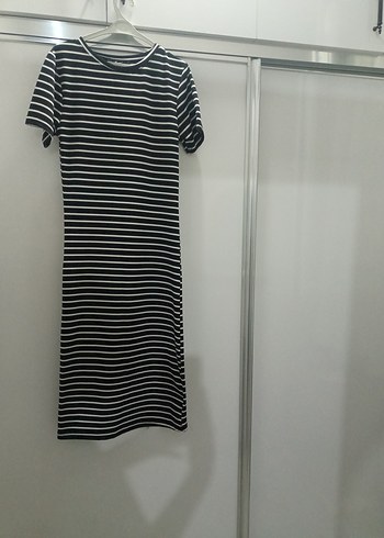 Zebra Desenli Siyah Uzun Elbise