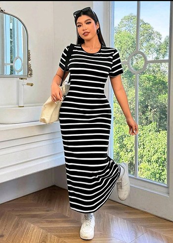 s Beden siyah Renk Zebra Desenli Siyah Uzun Elbise