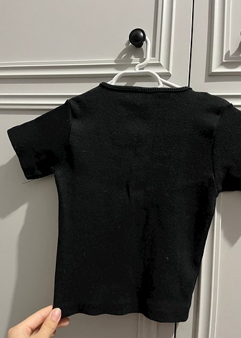 Siyah Kadın Kısa Kollu Crop Top - Görsel 2