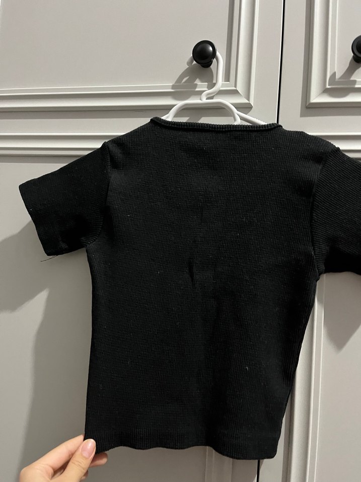 Siyah Kadın Kısa Kollu Crop Top - Görsel 2