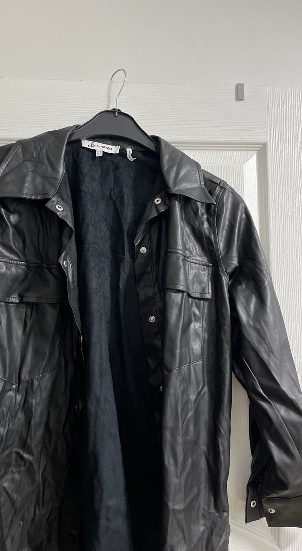 Siyah Deri Kadın Ceket Düğmeli - Görsel 4