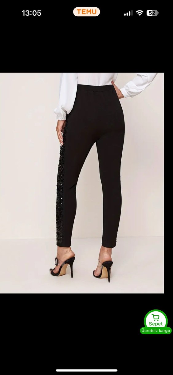 Siyah Parlak Pul Detaylı Sigara Pantolon - Görsel 2