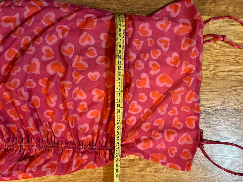 Pembe Kalp Desenli Drapeli Uzun Elbise - Görsel 3