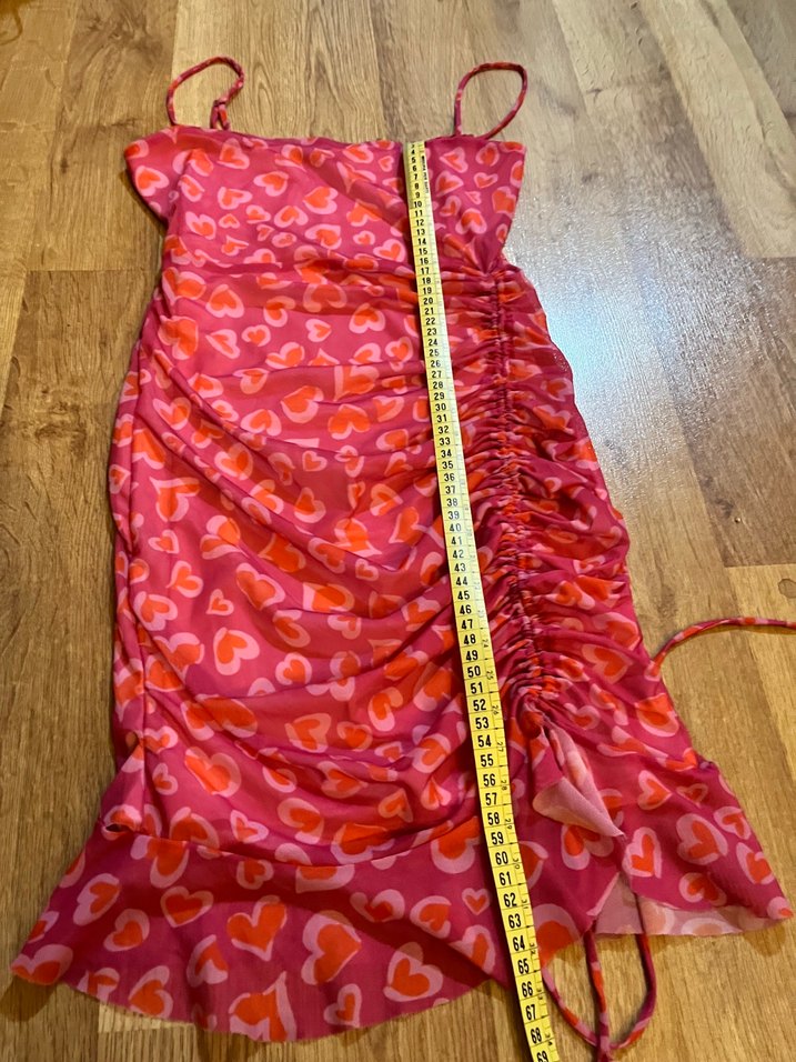 Pembe Kalp Desenli Drapeli Uzun Elbise - Görsel 2