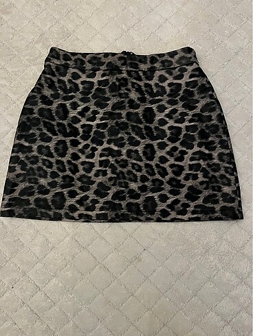 Koton suni deri leopar desen mini etek