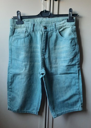 Erkek Gri Mavi Loose Fit Mini Denim Şort