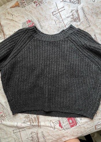 Gri Örgü Kadın Kazak, Salaş Kesim, Bisiklet Yaka - Görsel 2