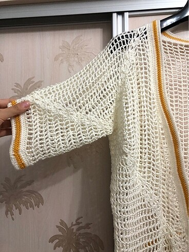 Zara Tasarım kadın yazlık tığ işi çiçekli krem s beden hırka