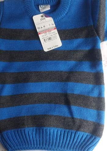 Mavi Gri Çizgili Erkek Çocuk Yün Kazak