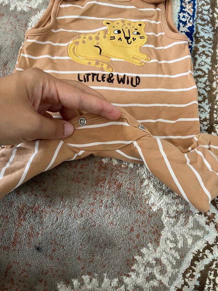 Kolsuz Çizgili Kahverengi Bebek Body - Görsel 4