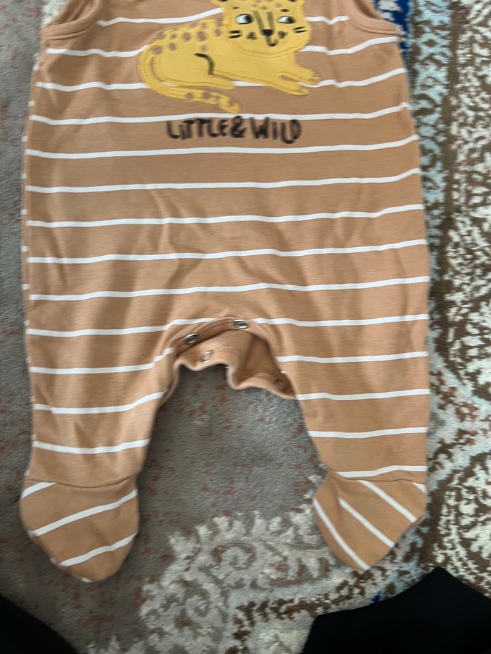 Kolsuz Çizgili Kahverengi Bebek Body - Görsel 3