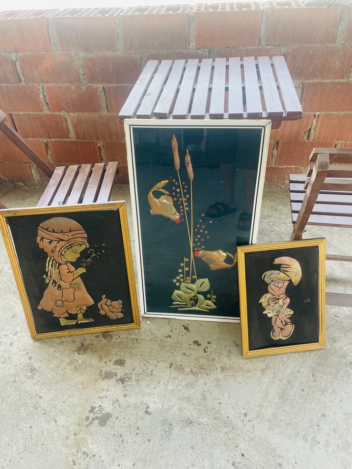 Altın Renkli prinç ve bakır Koyu Tonlu Üçlü Tablo Seti - Görsel 2